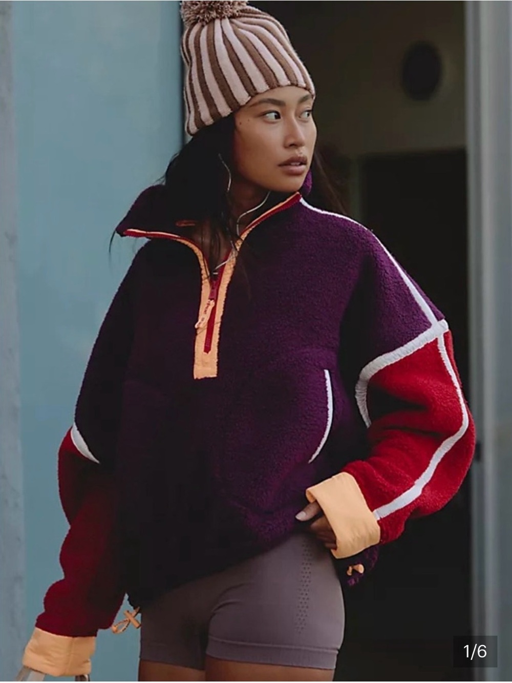 Free people Mountain High Colorblock Half-Zip Fleece. NWT. Black cherry combo